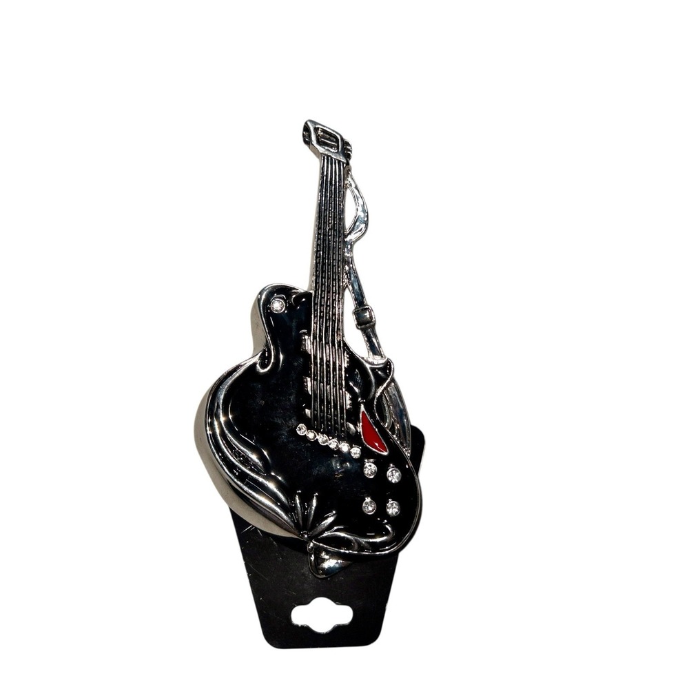 NWT Hot Buckles Guitar Belt Buckle Black Resin Silver‎ Back Fender Rock Western